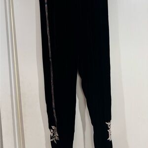 Johnny Was Velvet Joggers with Cream Embroidery